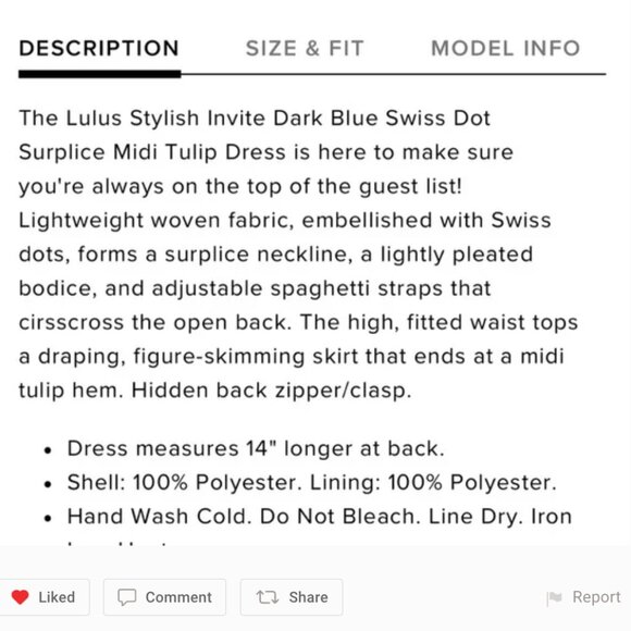 NWT LULU'S Stylish Invite Dark Blue Swiss Dot Surplice Midi Tulip Lulu Dress L - Picture 11 of 11